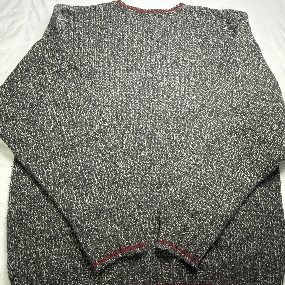 Eddie Bauer Mens Large Wool Blend Marled Knit Crewneck Sweater Grey Red Chunky - Picture 3 of 6